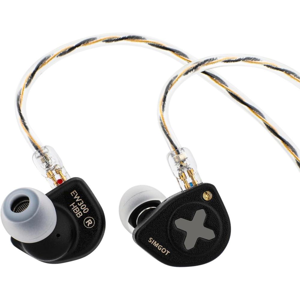 image:imageLinsoul SIMGOT EW300 1DD1Planar1PZT Hybrid Driver in Ear Monitor Wired Earbuds IEM Gaming Earbuds with Detachable Nozzles SilverPlated OFC IEM Cable for Audiophile Musician EW300 HBBEW300 HBB