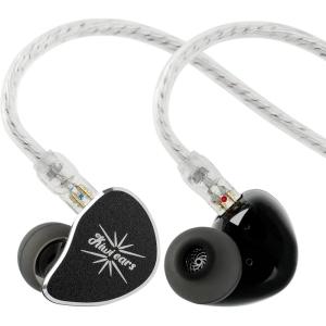 Linsoul Kiwi Ears Belle 10mm DLC Dynamic Driver in-Ear Monitor, HiFi Wired Earbuds with Dual Silver-Plated Cables, Professional IEM for Stage Performance/Gaming/Music Production (Typec MIC, Black)(Black)