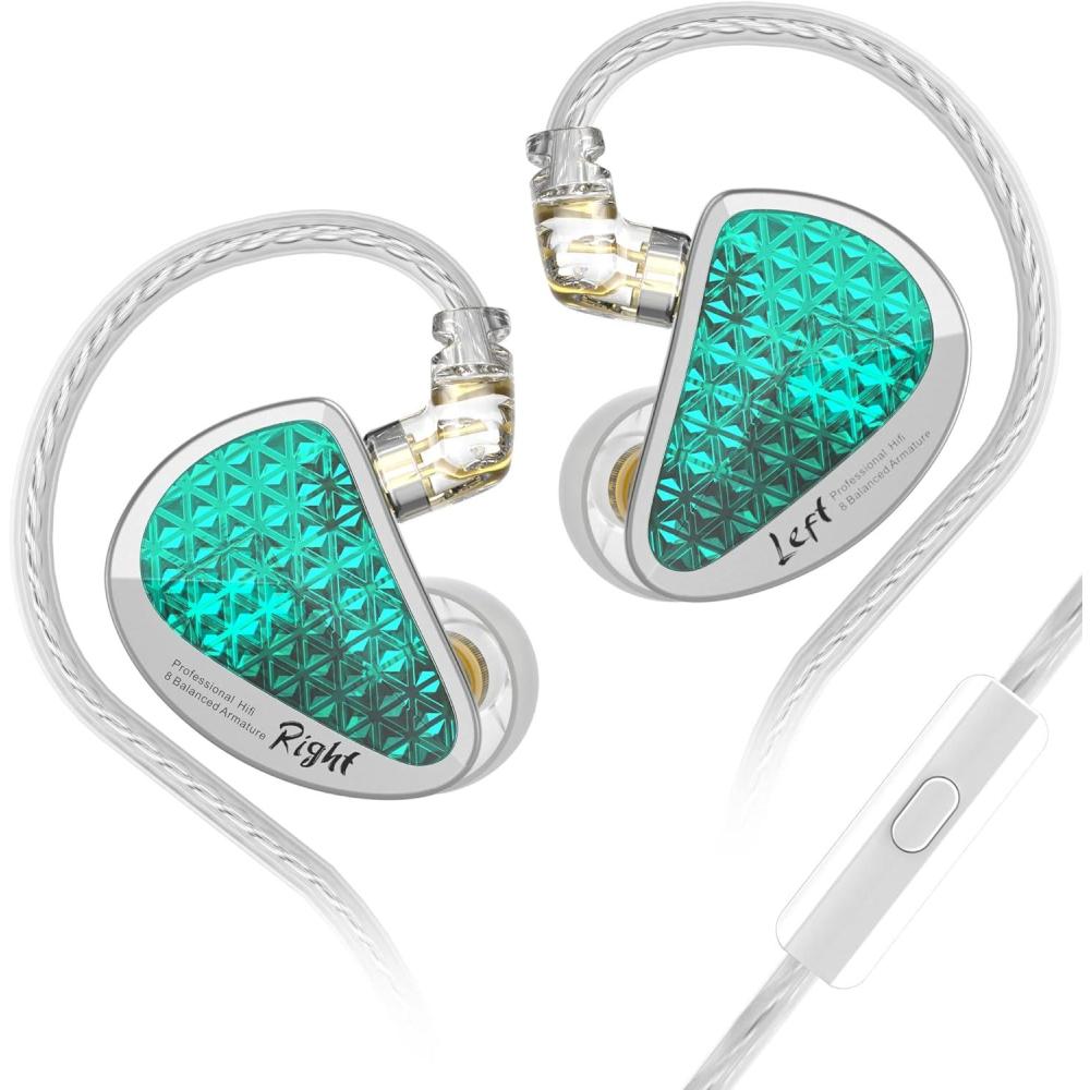 image:imageLinsoul KZ AS16 Pro Wired Earbuds 16BA Balanced Armature Drivers Earphones HiFi Bass in Ear Monitor Earphones with Detachable 075mm 2 pin Cable Black with MicCyan
