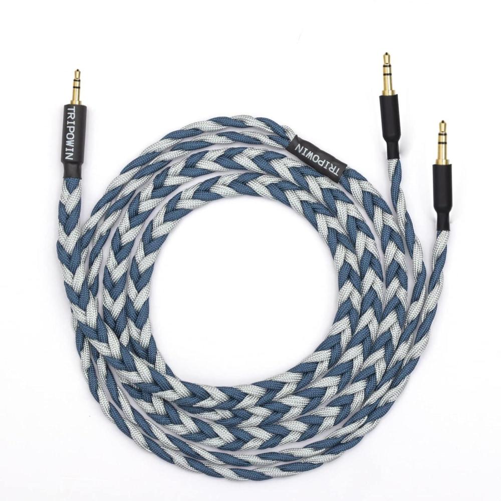 image:imageLinsoul Tripowin GranVia Upgraded OFC Headphone Replacement Cable Dual 35mm Connector to 35mm Stereo Headphone Cable for HE4XXHE400iHE400seGoldplanarFocal ELEGIABlue 2mBlue