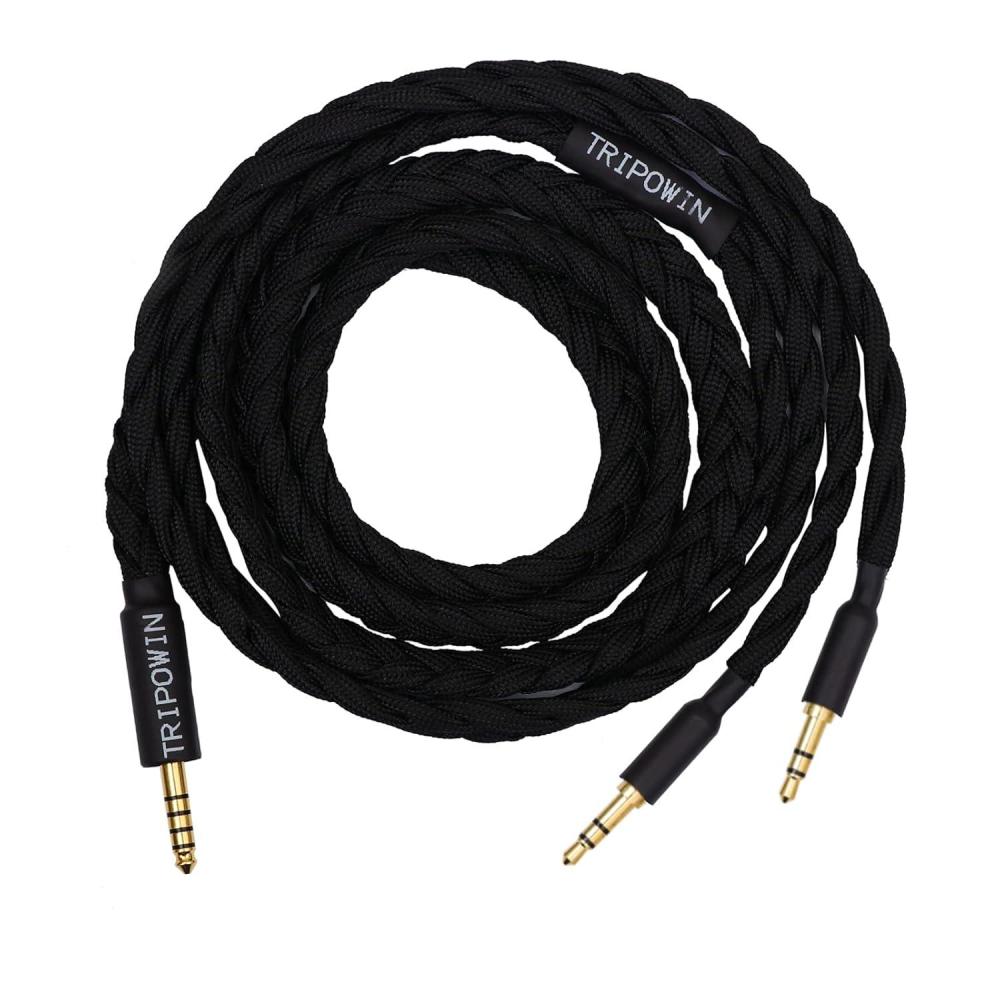 image:imageLinsoul Tripowin GranVia Upgraded OFC Headphone Replacement Cable Dual 35mm Connector to 44mm TRRRS Stereo Headphone Cablefor HE4XXHE400iHE400seGoldplanarFocal ELEGIABlack 2mBlack