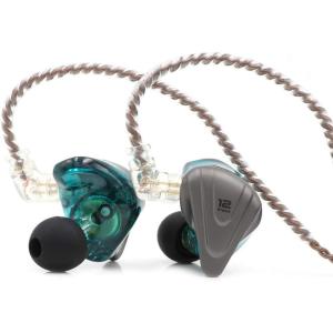 Linsoul KZ ZSX 5BA+1DD 6 Driver Hybrid in-Ear HiFi Earphones with Zinc Alloy Faceplate, Recessed 2 Pin Detachable Cable for Audiophile Musician (Without Mic, Cyan)(Cyan)