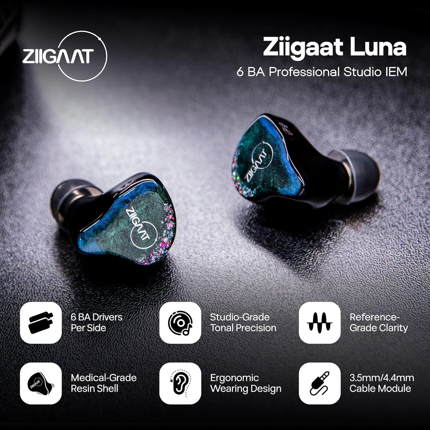 image:imageLinsoul ZiiGaat Luna 6BA HiFi in Ear Monitor Studio Monitor amp Stage Performance IEM Earphones with Fast Response Wide Soundstage and Reference Clarity Detachable SilverPlated OFC Cable
