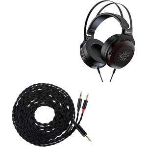 Linsoul Kiwi Ears Altruva Over Ear Headphone, Hi-Fi 50mm Dynamic Driver Monitoring Headphones (Blackwood) Tripowin Nova Monitor Headphone Cable, Over-Ear Wire (3.5mm, Black)