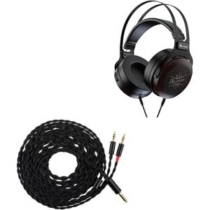 Linsoul Kiwi Ears Altruva Over Ear Headphone, Hi-Fi 50mm Dynamic Driver Monitoring(Blackwood) + Tripowin Nova Monitor Headphone Cable, Over-Ear Wire (4.4mm, Black)