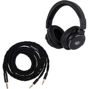 Linsoul Kiwi Ears Division Over Ear Headphone (Black) + Tripowin GranVia Dual 3.5mm Connector to 4.4mm TRRRS Stereo Headphone Cable