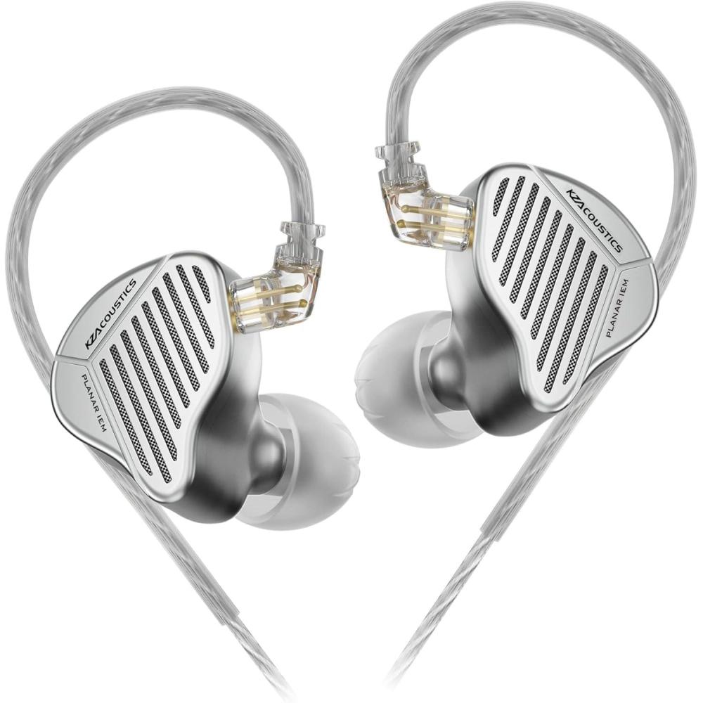image:imageLinsoul KZ PR1 132mm Planar Diaphragm Driver HiFi inEar Monitors IEM with Detachable 2pin OFC SilverPlated Cable Microphone for Audiophile Studio Musician Silver Without Mic