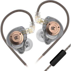 Linsoul KZ EDX Pro X in Ear Earphone, Single Dynamic Driver HiFi in-Ear Monitor with Ergonomic Shape, Wired Gaming Earbud, Detachable Cable for Audiophile (Grey, with Mic)