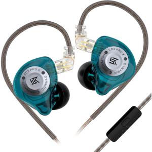 Linsoul KZ EDX Pro X in Ear Earphone, Single Dynamic Driver HiFi in-Ear Monitor with Ergonomic Shape, Wired Gaming Earbud, Detachable Cable for Audiophile (Cyan, with Mic)