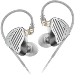Linsoul KZ PR1 13.2mm Planar Diaphragm Driver HiFi in-Ear Monitors IEM with Detachable 2pin OFC Silver-Plated Cable Microphone for Audiophile Studio Musician (Silver, Without Mic)