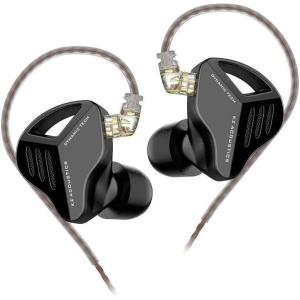 Linsoul KZ ZVX 10mm Dual Cavity Super Linear Dynamic Driver HiFi in-Ear Earphones with Detachable 0.75mm Recessed 2pin Silver-Plated Cable for Audiophiles Musician (Black, Without Mic)