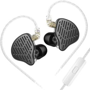 Linsoul KZ x HBB PR2 13.2mm Planar Driver in Ear Monitor, HiFi IEM Earphones with N52 Magnet Array, Nanoscale Diaphragm, Detachable 2 Pin Silver-Plated Cable for Gaming Audiophile (Black, with Mic)(Black)